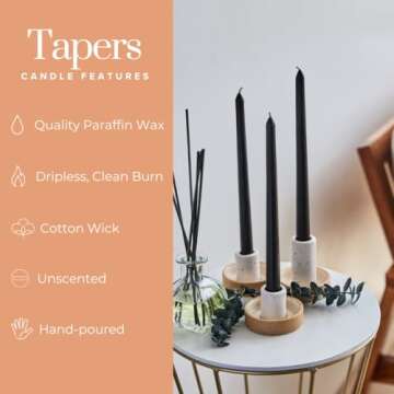 Simply Soson 10 inch Black Taper Candle Sticks, Set of 30 Candle Sticks, Tapered Candles, Dripless Taper Candles, Black Candlesticks, Tall Candles, Taper Candles Bulk