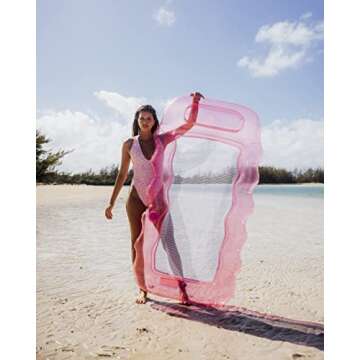 FUNBOY Giant Inflatable Luxury Clear Pink Mesh Lounger Water Hammock Pool Float, Perfect for a Summe...