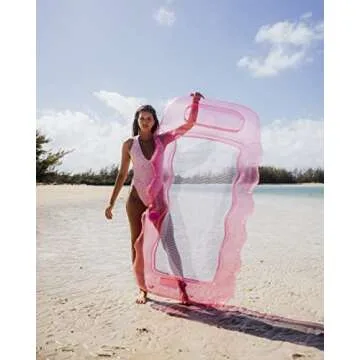 FUNBOY Giant Inflatable Luxury Clear Pink Mesh Lounger Water Hammock Pool Float, Perfect for a Summe...