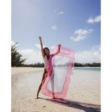 FUNBOY Giant Inflatable Luxury Clear Pink Mesh Lounger Water Hammock Pool Float, Perfect for a Summer Pool Party, Bundle Pack of 2