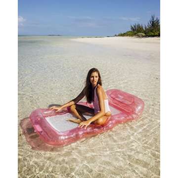 FUNBOY Giant Inflatable Luxury Clear Pink Mesh Lounger Water Hammock Pool Float, Perfect for a Summer Pool Party, Bundle Pack of 2