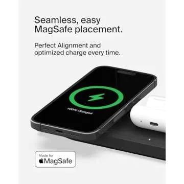 Belkin MagSafe 3-in-1 Wireless Charging Pad - Fast Wireless Charging for Apple Watch, iPhone 16, iPhone 15, iPhone 14, & iPhone 12 Series, & AirPods - Charging Station for Multiple Devices - Black