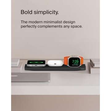 Belkin MagSafe 3-in-1 Wireless Charging Pad - Fast Wireless Charging for Apple Watch, iPhone 16, iPhone 15, iPhone 14, & iPhone 12 Series, & AirPods - Charging Station for Multiple Devices - Black
