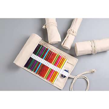Large Capacity Canvas Roll Pencil Case for Artists and Students