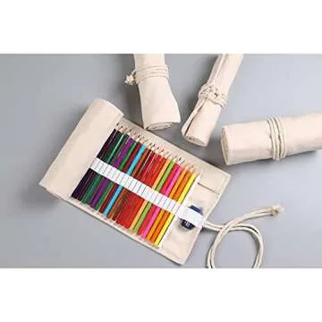 Large Capacity Canvas Roll Pencil Case for Artists and Students