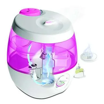 Vicks Sweet Dreams Cool Mist Humidifier, Pink, Medium Rooms, 1 Gallon Tank – Filter Free Cool Mist Humidifier for Baby and Kids Rooms with Light Up Display, Works with Vicks VapoPads