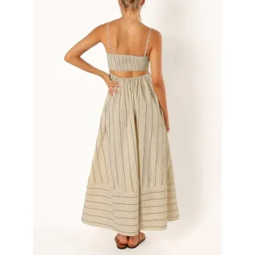yoeasy Women's Stylish Striped Cutout Maxi Dress for Summer
