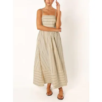 yoeasy Women's Stylish Striped Cutout Maxi Dress for Summer