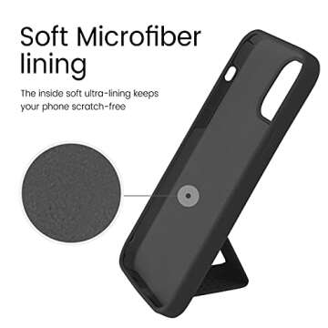 LAUDTEC Silicone Kickstand Case Compatible with iPhone 12/12 Pro, Vertical and Horizontal Stand Hand Strap Metal Kickstand Cover, Flexible Soft Liquid Silicone Stand Case for iPhone 12/12 Pro (Black)