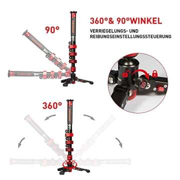 IFOOTAGE Monopod for Cameras, 59" Carbon Fiber Video Monopod with Feet, Compatible for DSLR Cameras and Camcorders, Cobra 2 C150-II