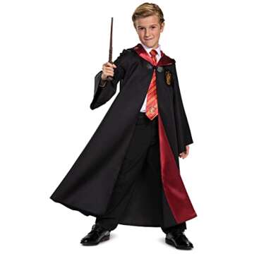 Disguise Harry Potter Gryffindor Robe, Official Hogwarts Wizarding World Costume Robe, Deluxe Kids Dress Up Accessory, Child Size Small (4-6), Black & Red