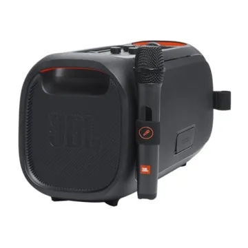 JBL PartyBox On-The-Go Essential - Portable Party Speaker with Built-in Lights and Wireless mic, Amazing Pro Sound, IPX4 splashproof Protection, 6 Hours of Playtime, Convenient Shoulder Strap
