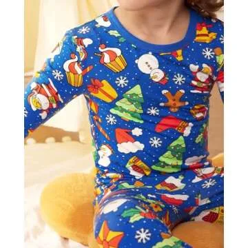 babee Reshinee Bamboo Viscose Toddler Christmas Pajamas Boys Girls Kids Baby 2pcs Long-Sleeve Pyjama Set 8Y Snug fit Sleepwear Pjs