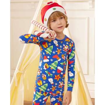 babee Reshinee Bamboo Viscose Toddler Christmas Pajamas Boys Girls Kids Baby 2pcs Long-Sleeve Pyjama Set 8Y Snug fit Sleepwear Pjs