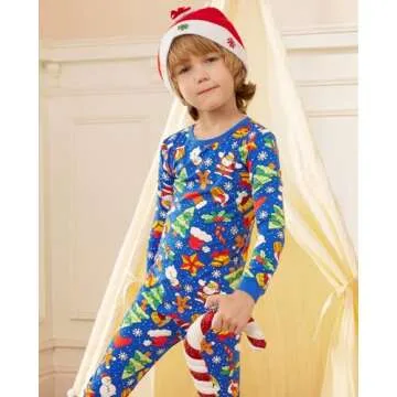 babee Reshinee Bamboo Viscose Toddler Christmas Pajamas Boys Girls Kids Baby 2pcs Long-Sleeve Pyjama Set 8Y Snug fit Sleepwear Pjs