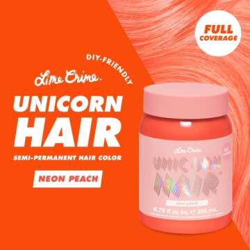 Lime Crime Full Coverage Unicorn Hair Dye, Neon Peach - Damage-Free Semi-Permanent Hair Color Condit...