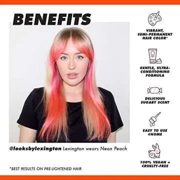 Lime Crime Full Coverage Unicorn Hair Dye, Neon Peach - Damage-Free Semi-Permanent Hair Color Conditions & Moisturizes - Temporary Hair Tint Kit Has A Sugary Citrus Vanilla Scent - Vegan