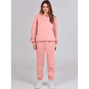 ANRABESS Womens 2 Piece Outfits Lounge Hoodie Oversized Sweatshirt Jogger Sweatpants Y2K Tracksuit Sweatsuit Set Fall Clothes Pink Medium