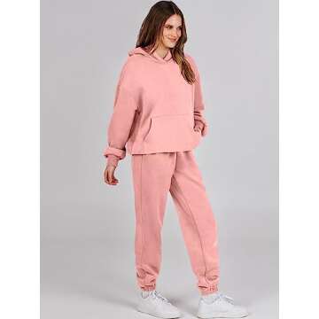 ANRABESS Womens 2 Piece Outfits Lounge Hoodie Oversized Sweatshirt Jogger Sweatpants Y2K Tracksuit Sweatsuit Set Fall Clothes Pink Medium