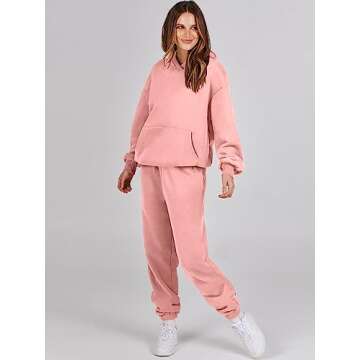 ANRABESS Womens 2 Piece Outfits Lounge Hoodie Oversized Sweatshirt Jogger Sweatpants Y2K Tracksuit Sweatsuit Set Fall Clothes Pink Medium