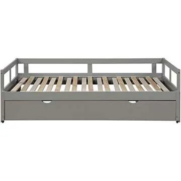 MERITLINE Daybed with Trundle,Twin to King Trundle Bed Extendable Design, Wooden Daybed/Sofa Bed for Bedroom Living Room,No Box Spring Needed,Grey