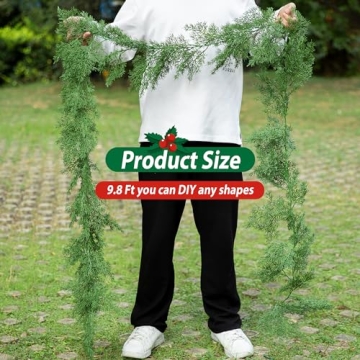 9.8 Ft Realistic Touch Norfolk Pine Garland- Greenery Artificial Pine Cypress Garland- Fake Christmas Pine Garland for Xmas Table Mantle Fireplace Window Home Indoor Outdoor Decoration