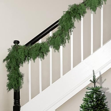 9.8 Ft Realistic Touch Norfolk Pine Garland- Greenery Artificial Pine Cypress Garland- Fake Christmas Pine Garland for Xmas Table Mantle Fireplace Window Home Indoor Outdoor Decoration
