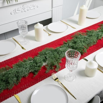 9.8 Ft Realistic Touch Norfolk Pine Garland- Greenery Artificial Pine Cypress Garland- Fake Christmas Pine Garland for Xmas Table Mantle Fireplace Window Home Indoor Outdoor Decoration