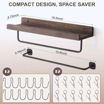 HYDERMUS Hat Rack for Wall with Shelf for 24 Baseball Caps Metal Hat Organizer with 12 Clips and 12 Hook Hat Holder Wall Mounted for Baseball Caps Trucker Hat and Others Hat Weathered Walnut