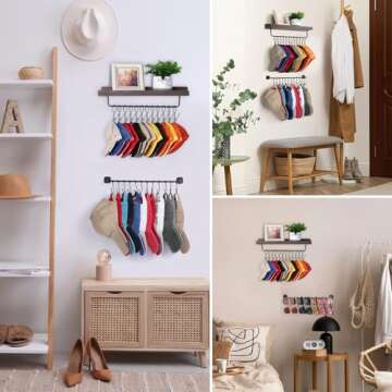 HYDERMUS Hat Rack for Wall with Shelf for 24 Baseball Caps Metal Hat Organizer with 12 Clips and 12 Hook Hat Holder Wall Mounted for Baseball Caps Trucker Hat and Others Hat Weathered Walnut