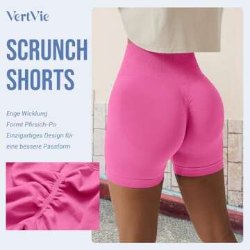 Vertvie High Waisted Gym Shorts Women Booty Scrunch Shorts Seamless Stretch Tummy Control Workout Yoga Shorts Leggings (Cherry Pink,Small)