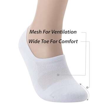 Pro Mountain No Show Socks Size XL White 8 Pack Women Men Cotton Cushion Footies Liner Sneakers Workout Loafer Footies Flats US Shoe Women 12-14 Men 11-13