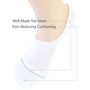 Pro Mountain No Show Socks Size XL White 8 Pack Women Men Cotton Cushion Footies Liner Sneakers Workout Loafer Footies Flats US Shoe Women 12-14 Men 11-13