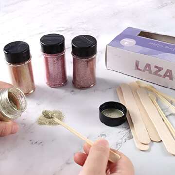 Laza Spring Ultra Fine Glitter Powder, 4 Colors 320ml Craft Glitter Sequins, Rose Gold PET Extra Fine Glitter for Flowers Resin, Nail Arts, Epoxy Tumbler, Decoration, Weddings, Wine Goblets- Pink Gold