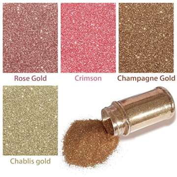 Laza Spring Ultra Fine Glitter Powder, 4 Colors 320ml Craft Glitter Sequins, Rose Gold PET Extra Fine Glitter for Flowers Resin, Nail Arts, Epoxy Tumbler, Decoration, Weddings, Wine Goblets- Pink Gold