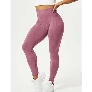 YEOREO Women High Waist Workout Gym Smile Contour Seamless Leggings Yoga Pants Tights Pink S