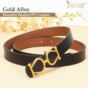 Stylish JASGOOD Women Reversible Leather Belt with Gold Buckle