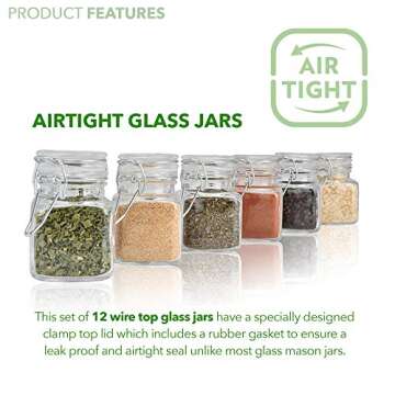 3 oz Air Tight Square Glass Jars with Labels - 12 Pack for Spices and Crafts
