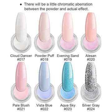 Aikker Dipping Powder Nail Kit 8 Shiny Colors White Pink Blue with Base Top Coat for Beginner Nail Art Design AK11