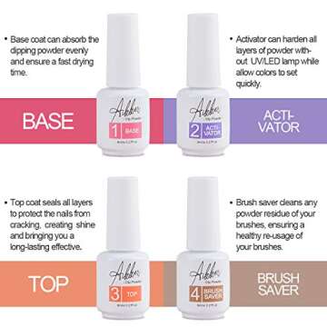 Aikker Dipping Powder Nail Kit 8 Shiny Colors White Pink Blue with Base Top Coat for Beginner Nail Art Design AK11