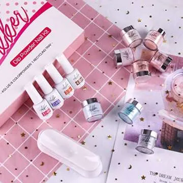 Aikker Dipping Powder Nail Kit 8 Shiny Colors White Pink Blue with Base Top Coat for Beginner Nail Art Design AK11