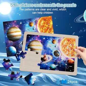 Wooden Puzzles for Kids Ages 4-6,24 Piece Puzzles for Kids Ages 3-5,4 Pack Wooden Jigsaw Puzzles Space Solar System Map United States Puzzles for Kids Ages 4-8, Xmas Birthday Gifts for Boys and Girls