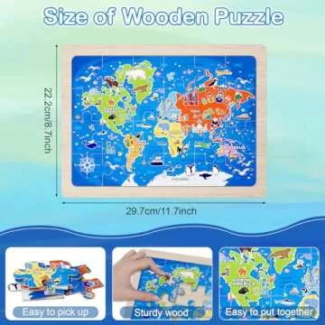 Wooden Puzzles for Kids Ages 4-6,24 Piece Puzzles for Kids Ages 3-5,4 Pack Wooden Jigsaw Puzzles Space Solar System Map United States Puzzles for Kids Ages 4-8, Xmas Birthday Gifts for Boys and Girls