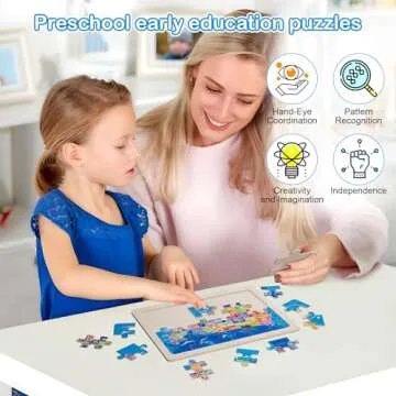 Wooden Puzzles for Kids Ages 4-6,24 Piece Puzzles for Kids Ages 3-5,4 Pack Wooden Jigsaw Puzzles Space Solar System Map United States Puzzles for Kids Ages 4-8, Xmas Birthday Gifts for Boys and Girls