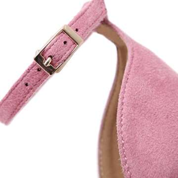 MMJULY Women's Open Toe Ankle Strap Fluffy Feather Stiletto High Heel Dress Sandal Pink US 7.5