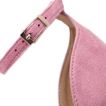 MMJULY Women's Open Toe Ankle Strap Fluffy Feather Stiletto High Heel Dress Sandal Pink US 7.5