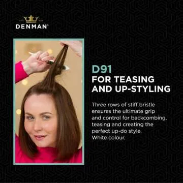 Denman (White) Backcomber for Teasing, Smoothing & Up Do - Three Rows of Stiff Bristle - Use on Wigs and Hair Extensions, D91