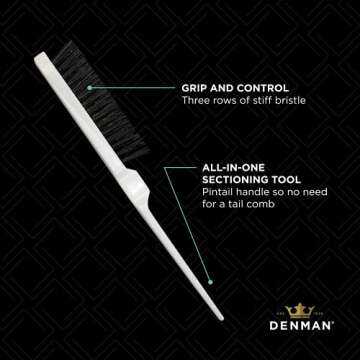 Denman (White) Backcomber for Teasing, Smoothing & Up Do - Three Rows of Stiff Bristle - Use on Wigs and Hair Extensions, D91