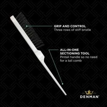 Denman (White) Backcomber for Teasing, Smoothing & Up Do - Three Rows of Stiff Bristle - Use on Wigs and Hair Extensions, D91