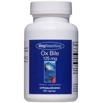 Allergy Research Group Ox Bile 125 mg - Digestive Supplement for Liver Health, 180 Vegicaps